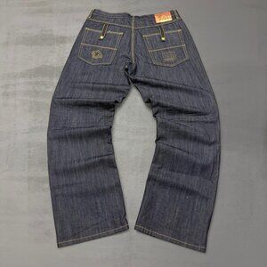 Vintage Sean John Navy Faded Baggy Embroidered Denim‎ Y2K Jeans 36 x 33